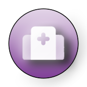 The image shows a purple circular icon with a white cross and a green plus sign, suggesting it may be related to medical or health services.