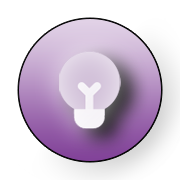 The image features a stylized icon of a light bulb with a purple background and a white outline, resembling a logo or emblem.
